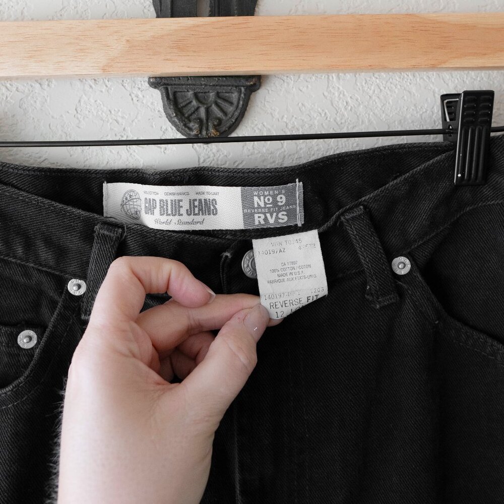 Vintage 90s GAP Black Reverse Fit Jeans | Women’s Size 12L High Rise Made in USA - Picture 2 of 9